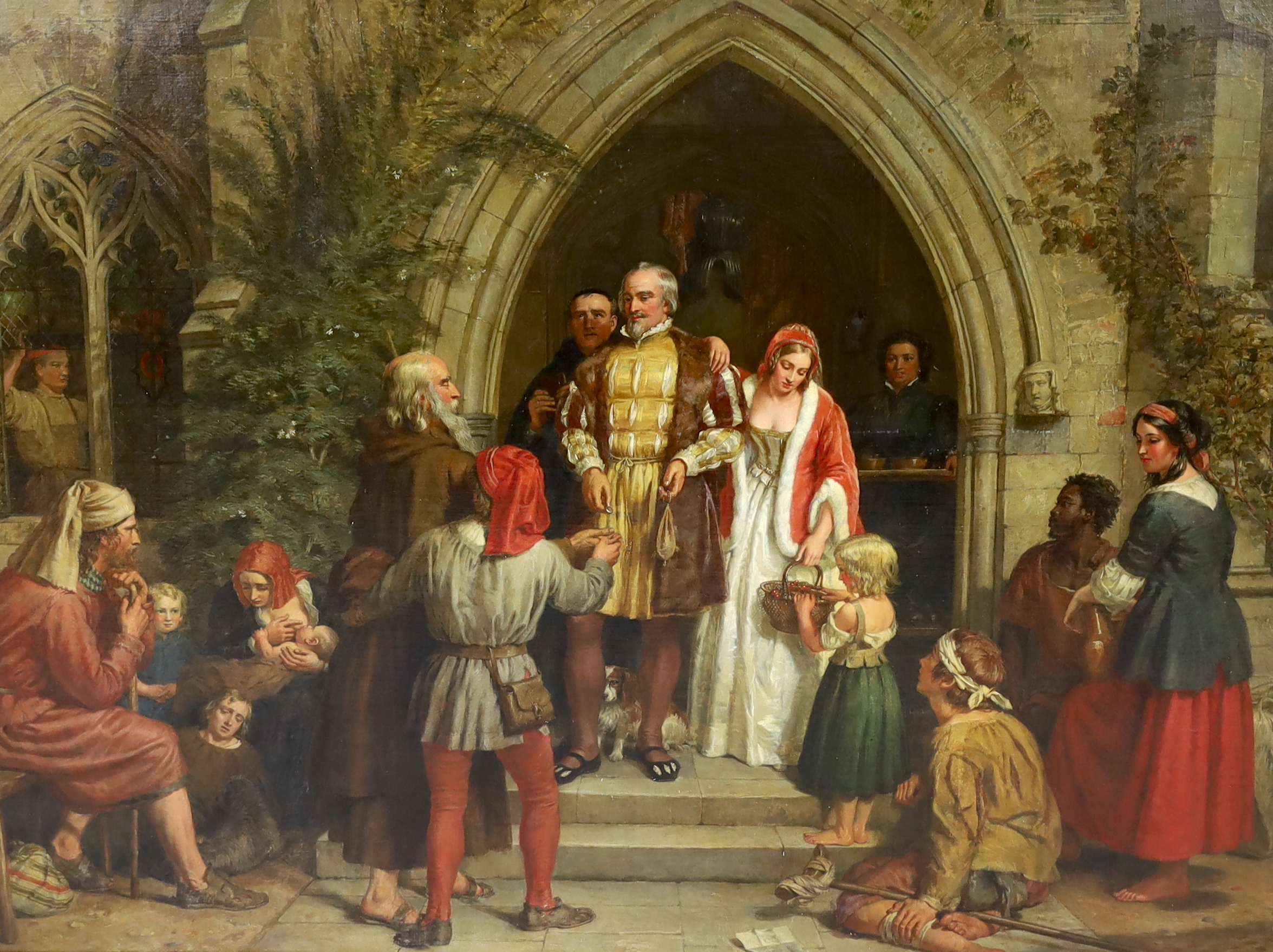 Attributed to Daniel Maclise RA (Irish, 1806-1870), 'The Squire's Bounty', oil on canvas laid on board, 114 x 148cm